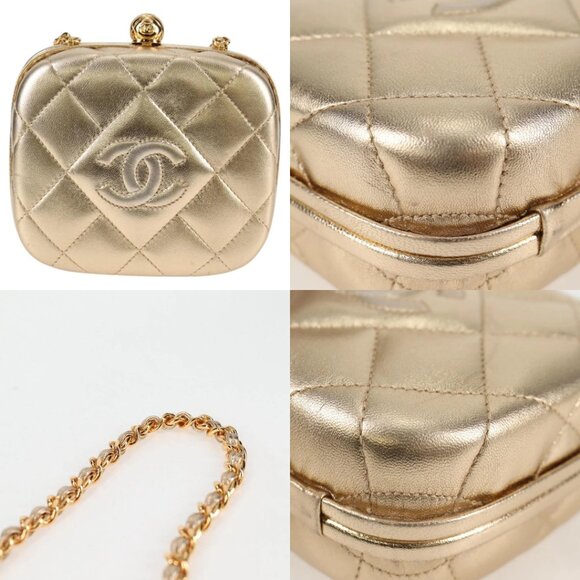 CHANEL Matelasse Chain Shoulder Bag Lamb Skin Gold CC Auth 130943V - Picture 15 of 15